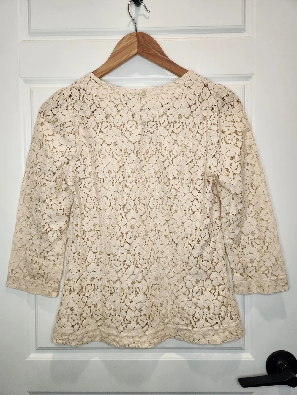 ⭐ Sz 4 Cotton Blend Light Peach Cream Lace 3/4-Sleeve Blouse Women's Top (As-Is) - Picture 5 of 6